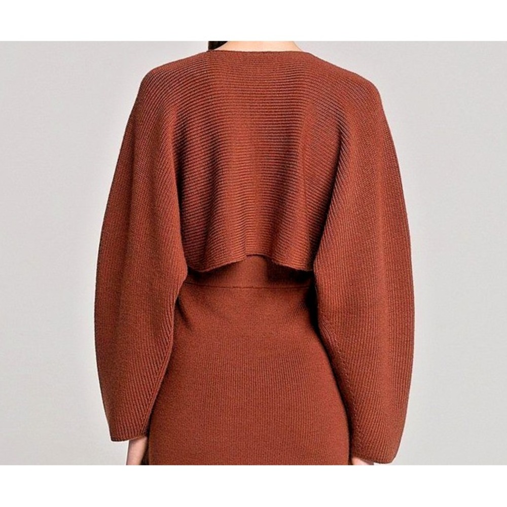 Uniqlo Womens Sweater Size L Copper Ribbed Cropped Batwing Dolman Long Sleeve